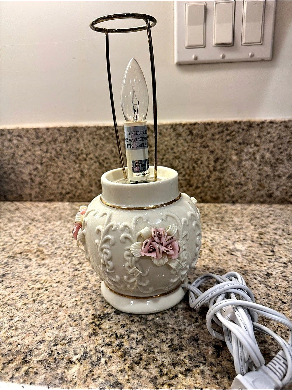 Floral Ceramic Table Lamp White & Pink